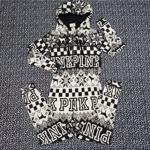 RARE VS Pink Sherpa Fair Isle Onesie PAJAMAS Jumpsuit Outfit